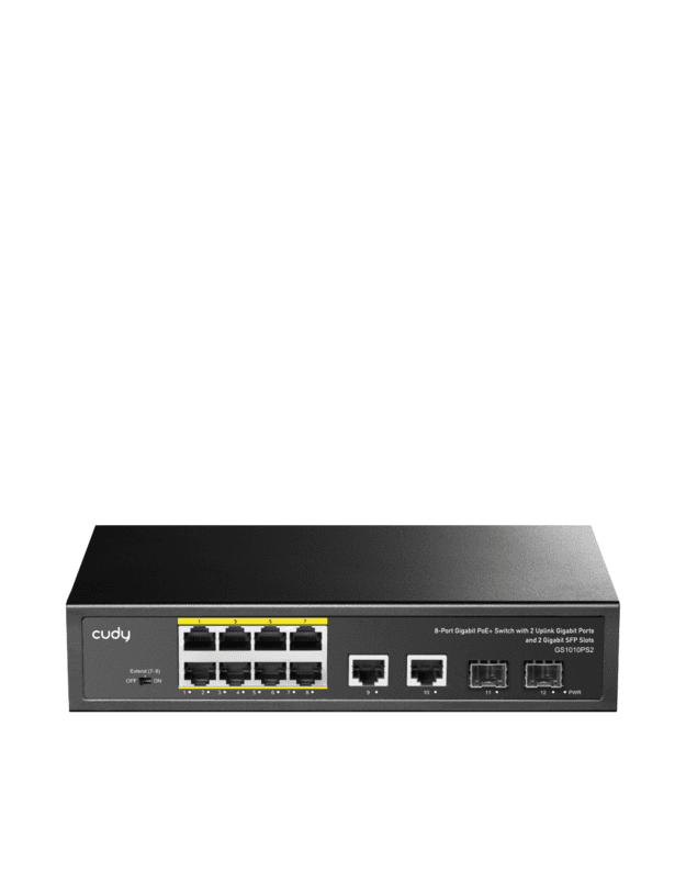 8 prievadų komutatorius CUDY GS1010PS2 (Nevaldomas, PoE)