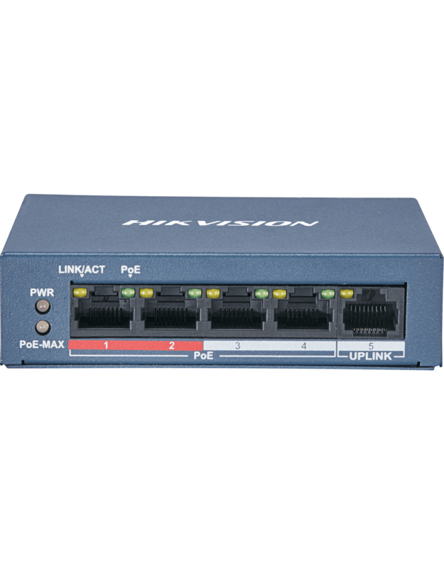 5 prievadų, 4 PoE komutatorius Hikvision DS-3E0105P-E/M(B)