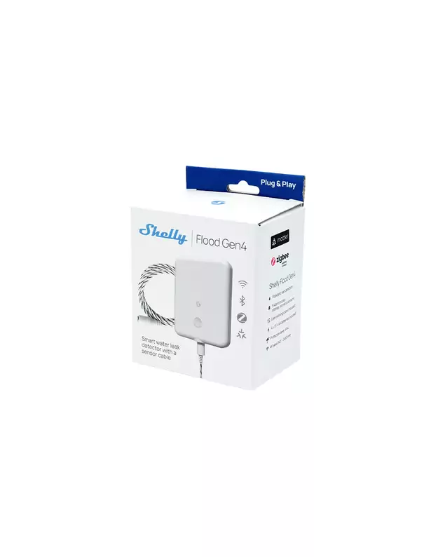 Shelly Flood Gen4 - vandens nuotekio daviklis (WiFi, Bluetooth, Zigbee, Matter)