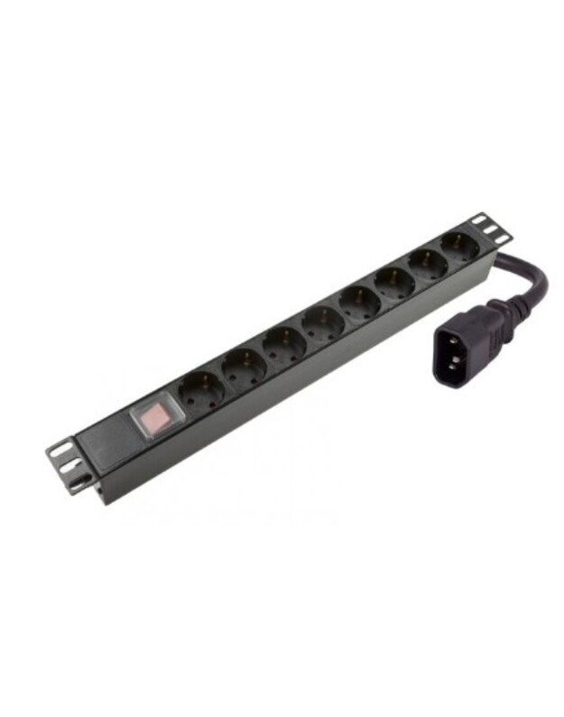 Maitinimo panelė 19   spintai (8x220V Schuko, su jungikliu, IEC320 C14, plast. korpusas)