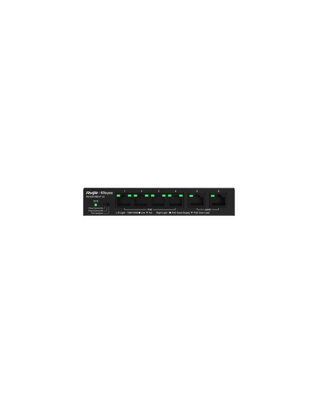 6 prievadų komutatorius Ruijie Reyee RG-ES106D-P V2 (Nevaldomas, 4 x PoE+)