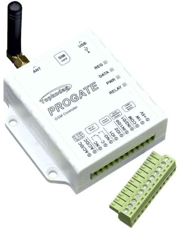 GSM vartų valdiklis Topkodas PROGATE 4G (800 vartotojų, valdymas skambučiais, SMS, Seranova mobili aplikacija)