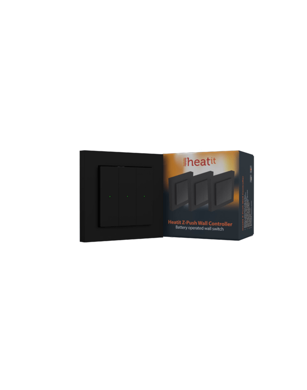 Heatit Z-Push Wall Controller. Z-WAVE išmanusis mygtukinis valdiklis, juodas matinis