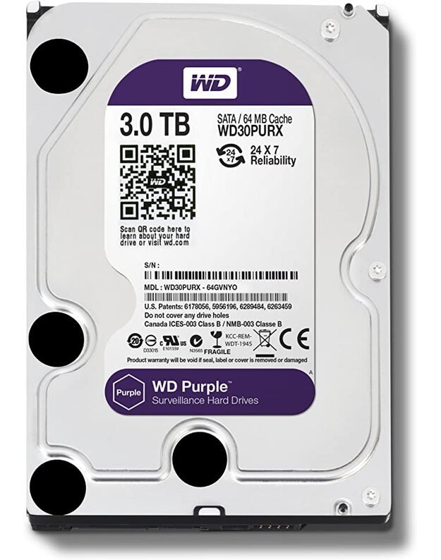 Kietas diskas WD Purple WD30PURX-78 Hikvision Surveillance 3 TB